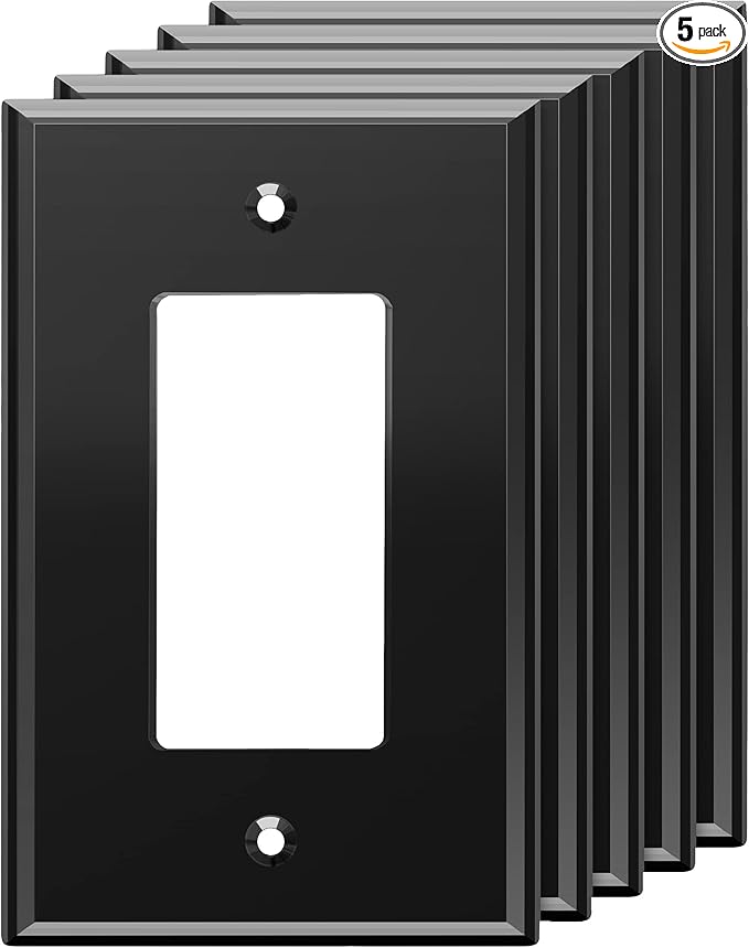 LIDER Reflective Acrylic Decorator Wall Plate, Mirrored Light Switch Plate, Plexiglass Outlet Cover, Acrylic Glass, Oversized 1-Gang 5.25" x 3.44", LWP-31O-ABK5P, Black, 5 Pack