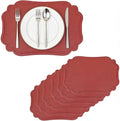 Red Faux Leather Placemats Set of 6,Waterproof PU Placemat for Dining Table,Wipeable Eco-Friendly Kitchen Table Mats Heat Resistant Anti Slip Washable,Modern Table Protectors