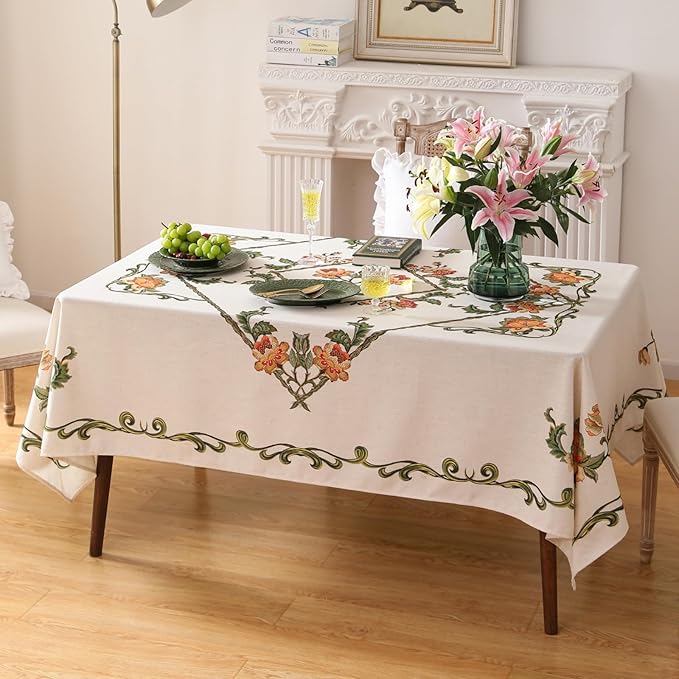 patdrea Designer Linen Square Tablecloth,Vintage French Floral Tablecloths,Wrinkle Free Table Cloth,Decorative Table Cover Cloth for Kitchen,Dining,Tea Party,Home,Christmas,67"*67"
