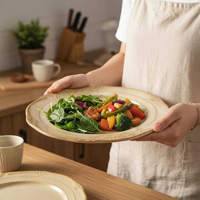 salad plates set of 4, 10.5 inch Reactive Glaze Stoneware Dinner Dish Set for Dessert, Salad, Appetizer, platos de ceramica Dishwasher & Oven Safe, Scratch Resistant-4 Colors