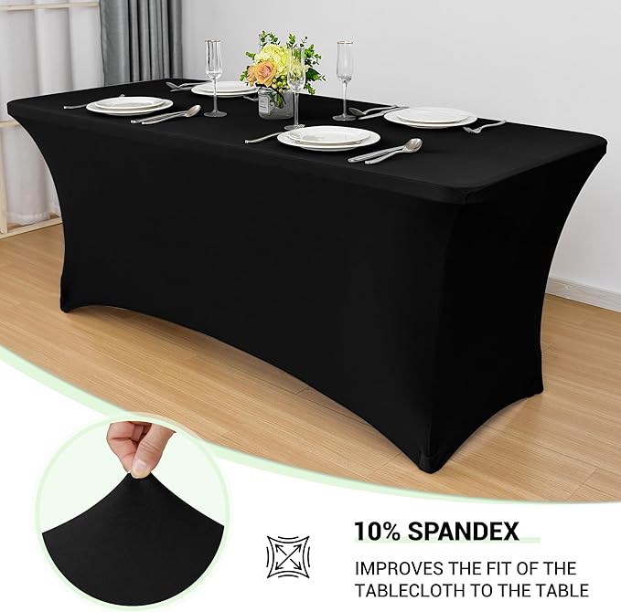 Obstal 6 Pack Stretch Spandex Table Covers for 6 Foot Tables - 6 FT Universal Rectangular Fitted Tablecloth Protector for Wedding, Banquet, Party (Black, 72 Length x 30 Width x 30 Height Inches)