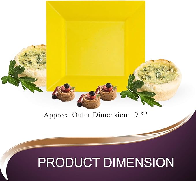 Elegant Disposable Plastic Dinner Plates 120 Plates - Heavy Duty Square Yellow Dinner Plates - 9.5" Reusable Plastic Party Plates For All Occasions