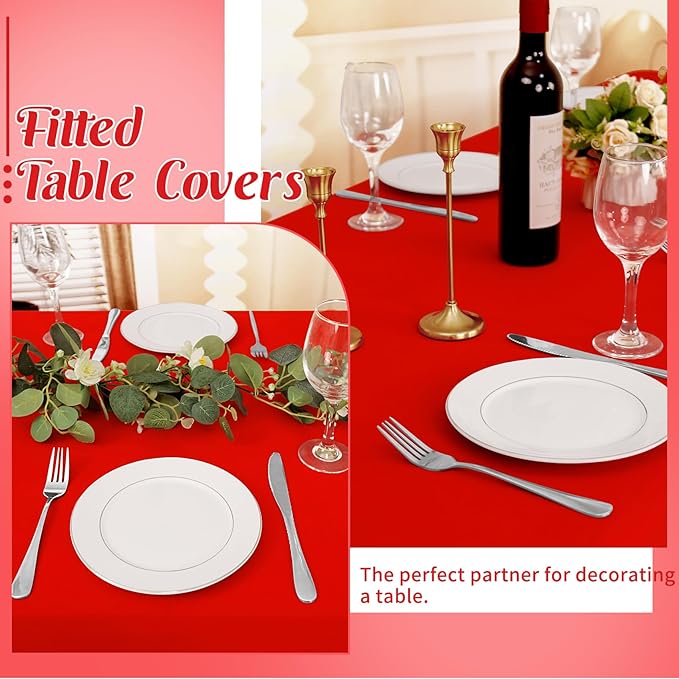 HAISIWLKJ 6 Pack Table Cloth 6ft Red Tablecloths for Rectangle Folding Table Spandex Fitted Stretch Cover Wrinkle Resistant Washable Protector for Party, Wedding, Banquet, Festival.