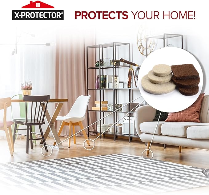 Felt Furniture Pads X-PROTECTOR 133 PCS Premium Furniture Pads - Felt Pads Furniture Feet Best Wood Floor Protectors - Protect Your Hardwood & Laminate Flooring! Brown and Beige