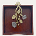 Napkin Holder - Solid Wood Brown Finish Home Decor & Kitchen Decor Table Countertop Serviette & Tissue Holder with Metal Ornament Arm in Silver Gold Finish - Indoor and Outdoor Use - Floral Design