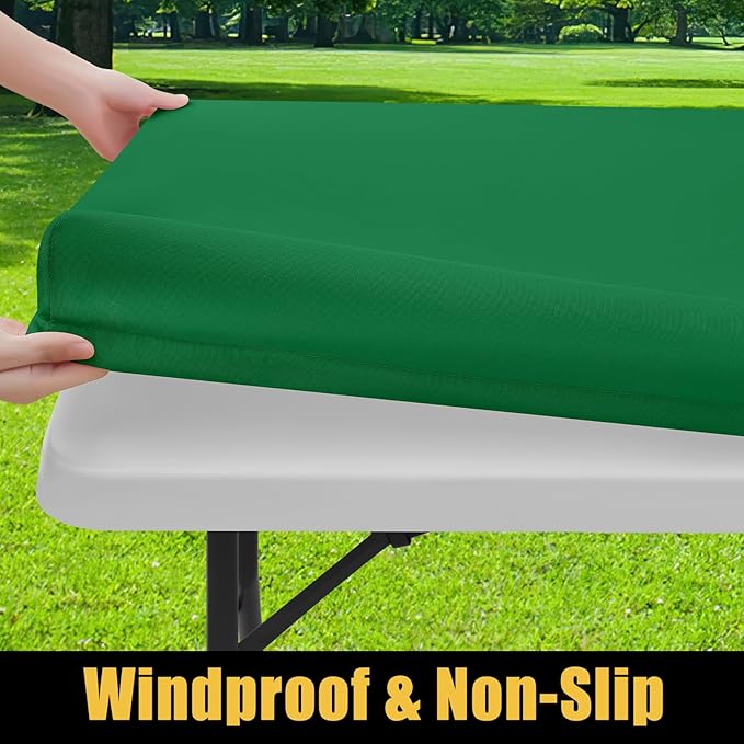 Smiry Rectangle Picnic Table Cloth, Waterproof Elastic Fitted Tablecloths for 4 Foot Tables, Washable Polyester Table Cover for Camping, Indoor and Outdoor (Hunter Green, 24"x48")