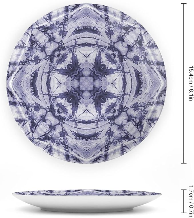 Ceramic Plates, Abstract Decorative Ceramic Plates, Modern Art Generated Resisting Twisting Fractal, 10 Inch, Household Plates Decorative, Lavender Blue Indigo