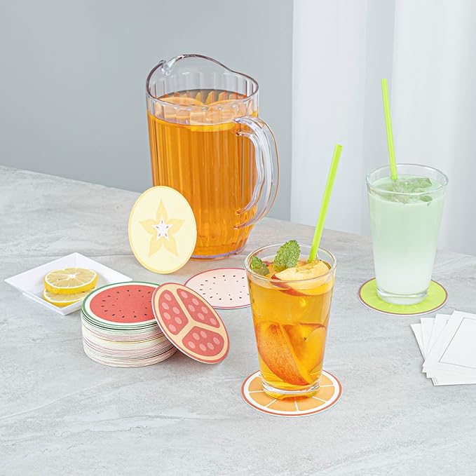Restaurantware Drink Coasters 48 Count 3.5 Inch Paper Moisture-Absorbing Bar Coasters Assorted Decorative Table Coasters for Tabletop Protection Assorted Colors