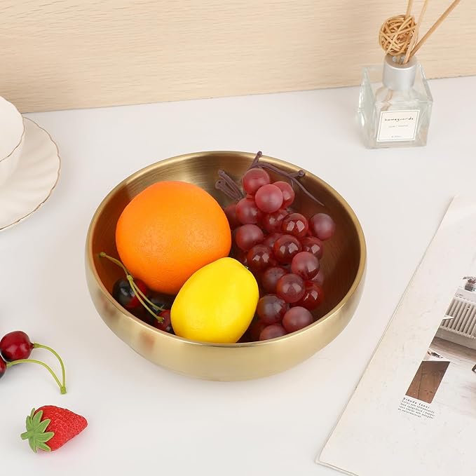 Key Bowl for Entryway Table Decorative Key Dish for Organizing Tabletop Catch All Bowl Gold Fruit Bowls for Kitchen Counter, Coffee Table,7.4 Inches