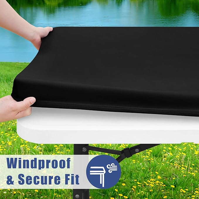 Spandex 4 Foot Rectangle Table Cloth 2 Pack, Elastic Fitted Tablecloths for Picnic, Stretch Washable Patio Table Cover for Outdoor, Camping, Banquet and Parties (Black, 30"x48")
