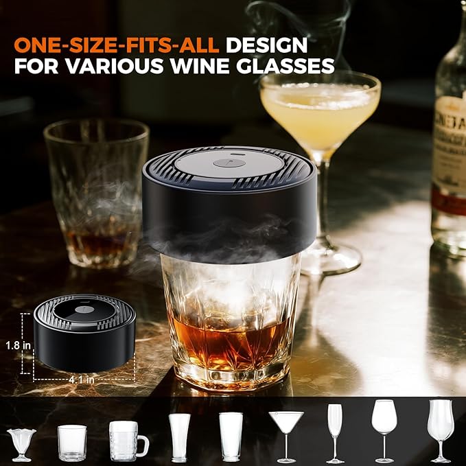 Upgrade Electric Whiskey Smoker Kit with 2 Wooden Bourbon Glasses, 6 Flavors Wood Chips, 2 Ice Ball Molds, Rechargeable Cocktail Smoker Kit Old Fashioned Drink Smoker Kit, Gifts for Men,Dad,Husband