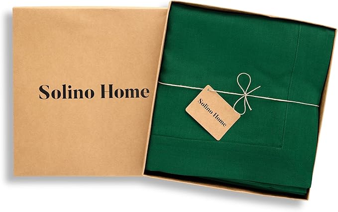Solino Home Linen Tablecloth for Rectangle Tables 60 x 108 Inch - 100% Pure Linen Christmas Green Table Cloth - Fete, Machine Washable Cloth Tablecloth for St Patricks Day