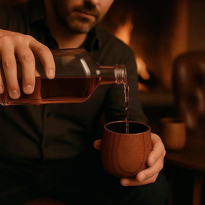 Charred Wooden Bourbon Whiskey Drinking Glasses – Oak Whiskey Tumbler Set of 2 | Bourbon Gifts for Men, Husband, Dad or Brother | Unique Wooden Whiskey Cups (10 oz) | Premium Bourbon Gift Set