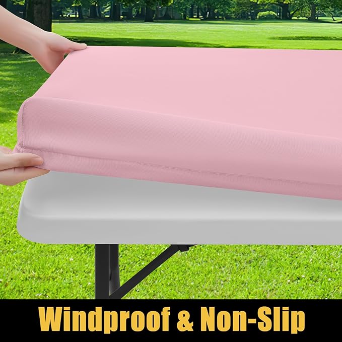 Smiry Rectangle Picnic Table Cloth, Waterproof Elastic Fitted Tablecloths for 5 Foot Tables, Washable Polyester Table Cover for Camping, Valentine's Day and Outdoor (Pink, 30"x60")