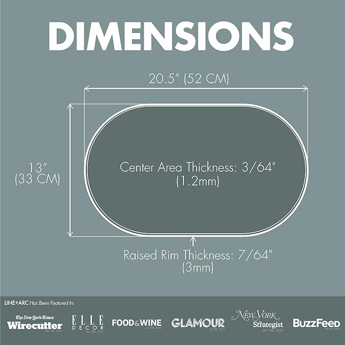 LINE+ARC Waterproof, Stain-Resistant, Heat-Safe Silicone Degrē Placemats (20.5x13, Set of 2 Stonewash) 3mm-High Rim Adults Babies Easy-to-Clean Washable Oval Modern Non-Slip Dining Table Mats