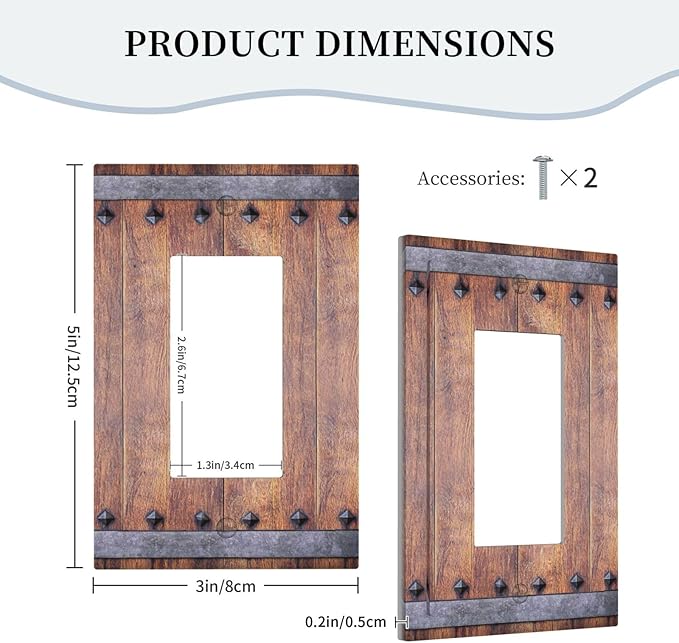 Outlet Covers Rustic Farmhouse Barn Door Vintage Wood 1 Gang Wall Plate Single Rocker Light Switch Cover Decorative GFCI Receptacle Electrical Switchplate for Bathroom Cabin Decor（2 Pack）