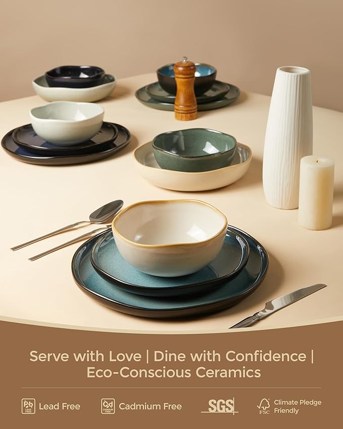 Large Holiday Dinnerware Sets for 8, Ceramic Plates and Bowls Set, Kitchen Dish Set, Microwave & Dishwasher Safe Dishware, Perfect for Christmas & Thanksgiving, Yellow White