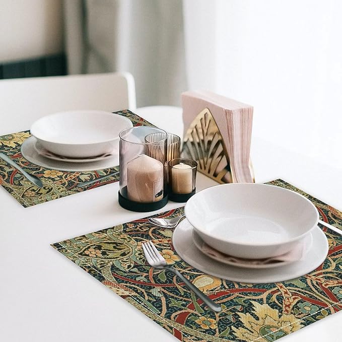 William Morris Floral Prints Placemats for Dining Table Placemat Set of 6 Table Settings Table Mats for Home Kitchen Holiday Decoration