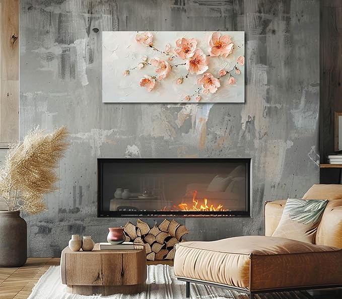 ADJUVANT Wall Art Impressionist Pink Floral 48"L x 24"W, Cherry Blossoms Canvas Painting Soft Petals Artwork Pastel Tones Prints Spring Flowers Wall Decor for Living Room Bedroom Bathroom Home Office