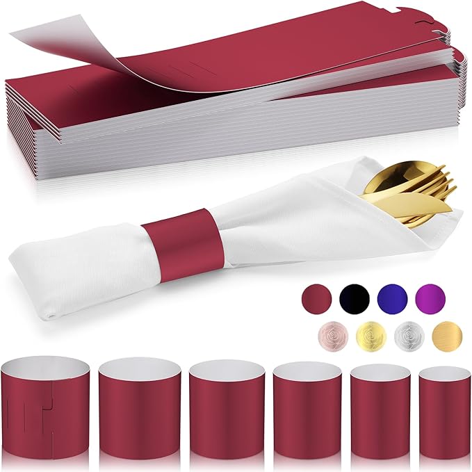 Christmas Napkin Rings Set of 200, 2 Colors in 1, Reusable Adjustable Napkin Bands for Holiday Parties, Wedding, Thanksgiving Table Decor, Waterproof Tear-Proof (Burgundy) Great Gift Idea