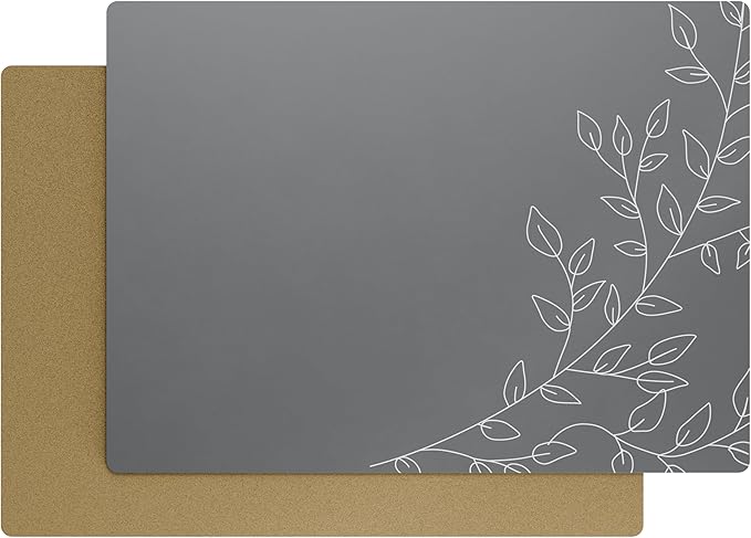 Royalty Art Dark Gray Boho Placemats, 4 Pc. Set, Non-Slip Cork Backed, Wipeable Heat Resistant Surface for Kitchen and Dining Table Protection, Cute Floral Pattern for Farmhouse or Rustic Decor