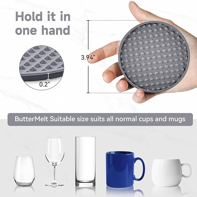 Coasters for Drinks, Silicone Coasters Set of 12 with ABS Holder, Outdoor Coaster for Coffee Table, Non-Slip Rubber Table Cup Mat Desk, Heat Resistant & Scratch-Proof (Grey)