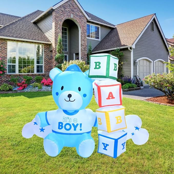 5.5Ft Inflatable Little Cub Arrival Boy Yard Garden Lawn Decoration, Outdoor Lighted Blow Up Display, Indoor Home Celebration, Birthday Party Holiday Decor Yard Prop Sign