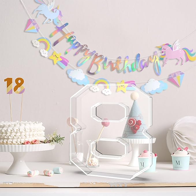 13.8" Acrylic Number Charcuterie Tray, Fillable Number Charcuterie Box for Food, Reusable Serving Cake Candy Dish Display Tray for Birthday Anniversary Party Decoration (Square Number 8)