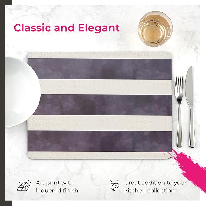 Pimpernel Mono Stripe Placemats, Set of 4 – (15.7" x 11.7") Decorative Dining Mats, Rectangular Cork-Backed Boards with Lacquer Finish, Heat & Stain Resistant Protective Tableware