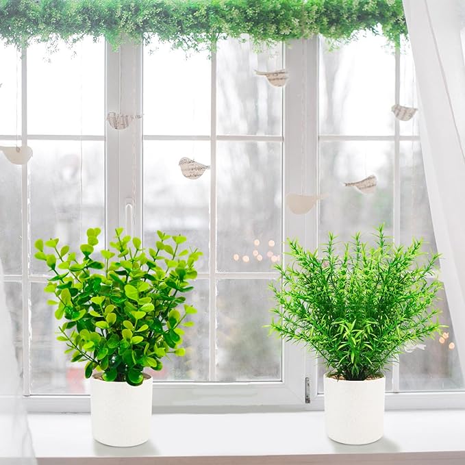 4 Packs Mini Artificial Potted Plants Small Fake Plants Artificial Greenery for Home Office Bathroom Farmhouse Tabletop Spring Decor
