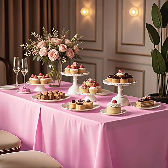 54 Inch X 200 Feet Plastic Table Cover Roll with Convenient Slide Cutter, Disposable Plastic Table Cloth Roll with Cut-to-Size Design for Weddings, Banquets, Parties (Pink)