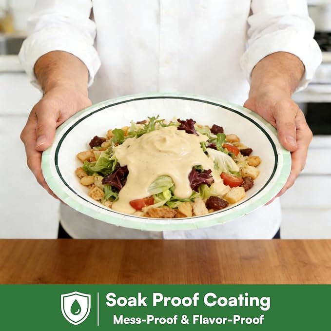 9'' Compostable Paper Plates With Green Circle Rims