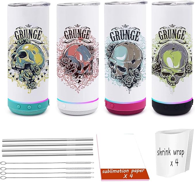 20 oz Music Speaker Tumbler 4 pack,Straight music mug with straw, lid, straw brush, shrink wrap,Reusable Travel Coffee Mug For Men and Women