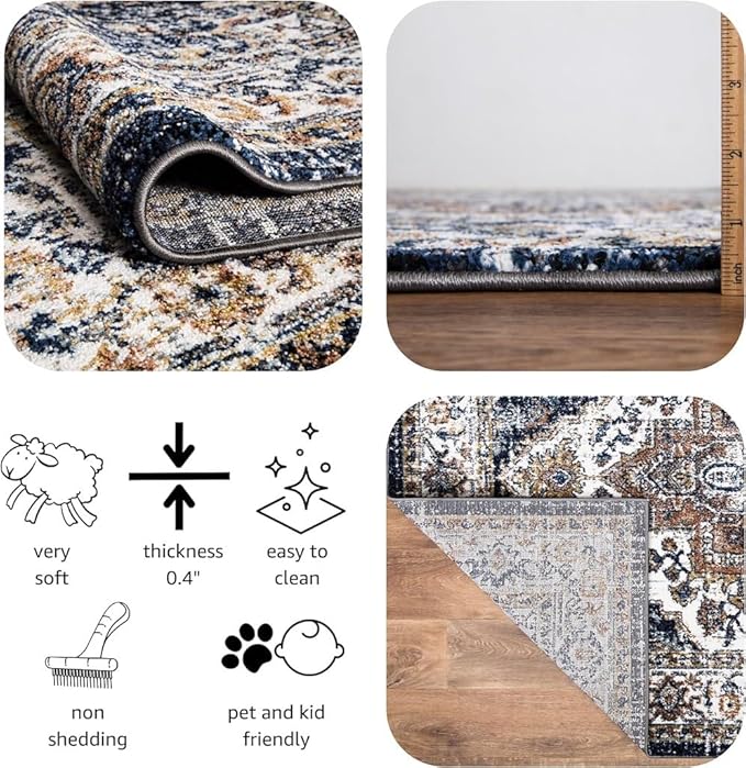 Keen Home Design Area Rugs - Non-Shedding, Thick Pile Abstract Rugs for Kitchen, Living Room, Bedroom, Dining Room, Entryway (Mamluk Blue/Cream/Beige, 2'8" x 9'11")