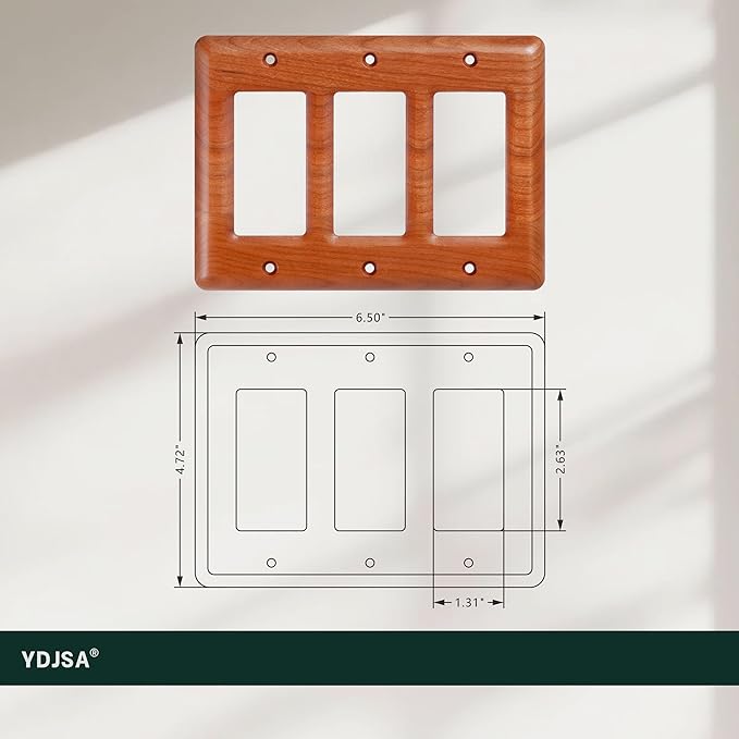 Elegant Cherry Wood Triple Toggle Light Switch Cover Plate – Perfect Replacement for Triple Switch Plates, Stylish Design for Modern Interiors