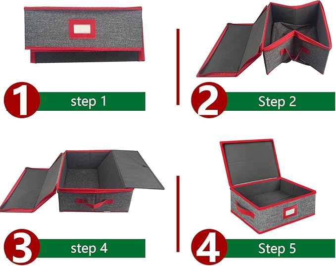 VERONLY Christmas Platter Storage Case - Plate Storage Containers, Stackable China Storage Containers Hard Shell,4 Felt Dividers Included for Dish,Plate, Dinnerware and Transport,Gray and Red