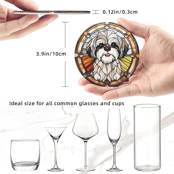 Drink Coaster Set of 6, Shih Tzu Dog Mom Lover Gift,Leather Drink Coasters with Holder,6 Pack Cup/Bar/Drink Coasters for Table/Drinks/Coffee Protection Housewarming Gift