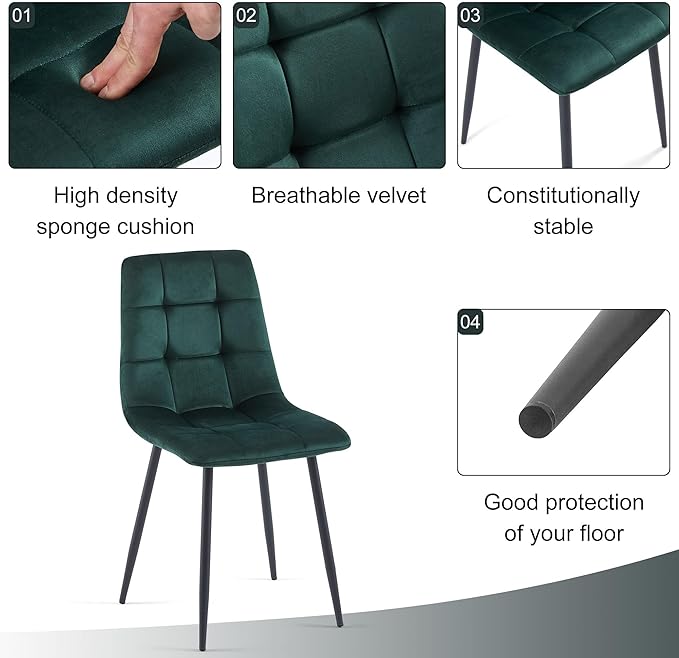 5-Piece Round Dining Table Set - Kitchen Table Chairs Set of 4 with Green Velvet Upholstered Chairs -Dining Table Set for 4