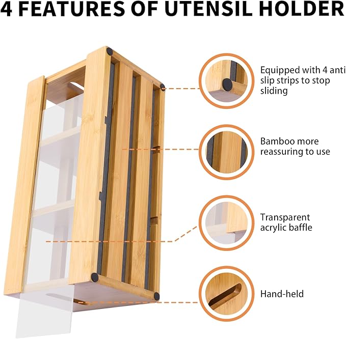 Kitchen Utensil Holder for Countertop Bamboo Large Cooking Utensil Holder Silverware Caddy Organizer with 6 Removeable Compartments for Party Home Farmhouse