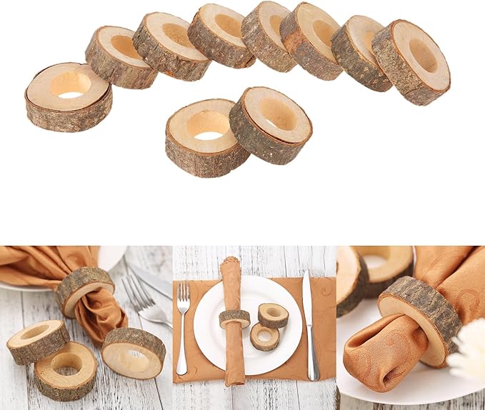 20PCS Rustic Wooden Napkin Rings,Handmade Creative Napkin Round Holder for Dinner Table & Wedding Party Decoration Napkin Rings (20)