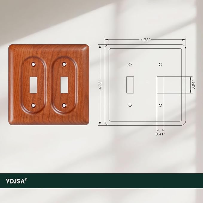 Double Toggle Light Switch Cover Plate in Cherry Wood Elegant Wooden Light Switch Cover Plate for 2 Toggle Light Switch Double Rocker Design