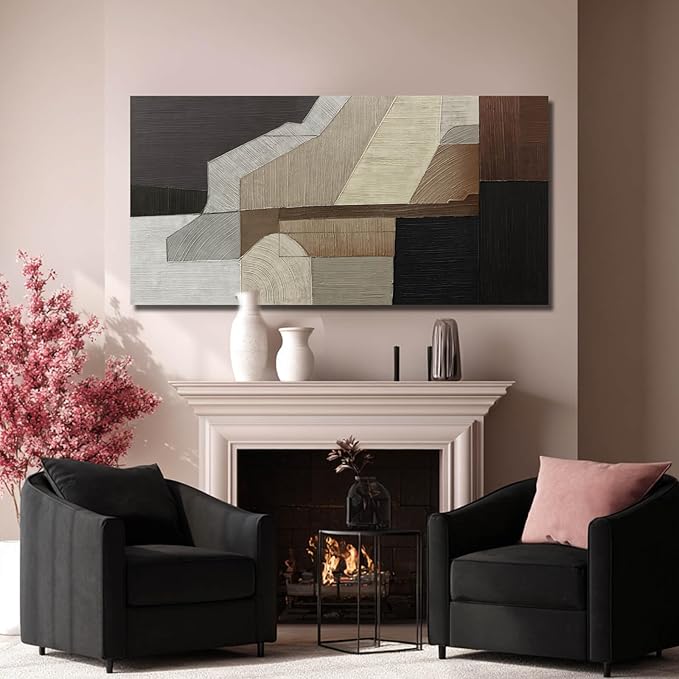 VAYIMDH Abstract Wall Art Wall Decor Living Room Contemporary Pictures Bedroom Brown Wall Art Black Artwork Geometry Decorations for Home Office 24”x48”