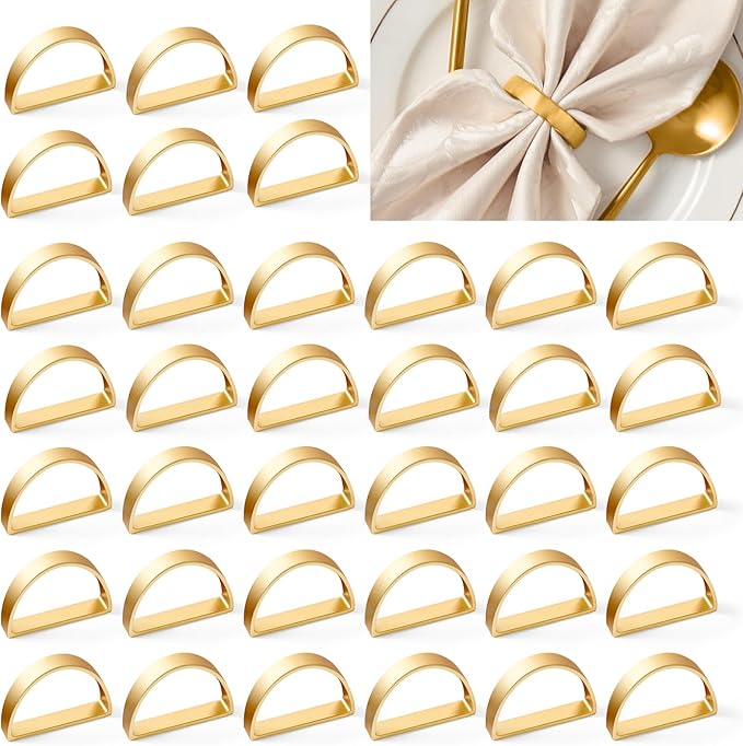 APTWOW Gold Napkin Rings Set of 200, Semicircle Metal Gold Napkin Holder Buckles, Easter Napkins Rings, Napkins Rings for Dinner Table Decor, Wedding, Banquet, Party