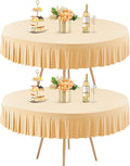 2 Pack Champagne Spandex Round Tablecloths for 60 inch Tables, Stretchy Fitted 5FT Round Table Cloths with Skirt for Wedding Party Dining Banquet
