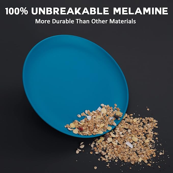 TP 10" Plate Set, 6-Piece Melamine Round Dinner Plates, Unbreakable Weighty Serving Dishes for Home, Outdoor Party, Restaurants, Coastal Blue