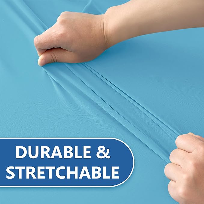 Stretch Table Cover for 6 Foot Tables-8 Pack Light Blue Spandex Fitted Tablecloth-Elastic 6ft Folding Tablecloths for Party, Vendor Booth Display, Banquet Buffet Event, Craft Trade Show