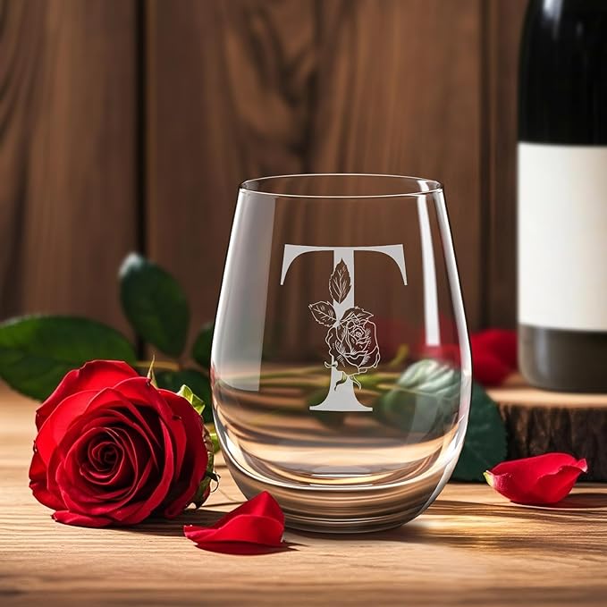 Valentines Day Gifts for Her, Gifts for Women Her Friend Mom Grandma Wife Sister Bridesmaid Nurse, Birthday Galentines Mothers Day Christmas, Personalized Initial Customized Wine Glasses 18OZ(T)