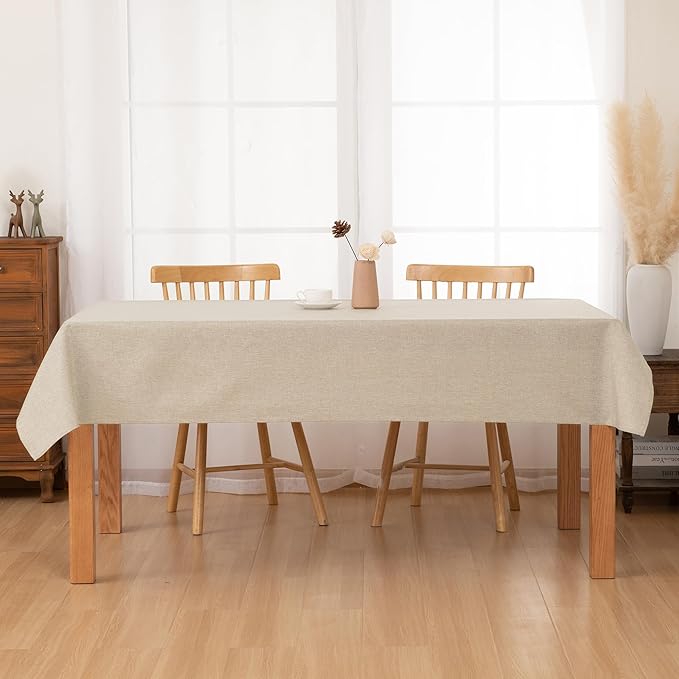 Hiasan 2 Pack Faux Linen Rectangle Tablecloth - Wrinkle and Stain Resistant Washable Table Cloth for Kitchen Dining Room Holiday Table Cover for Dinner, Beige, 70 x 120 Inch