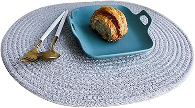 Braided Placemats Set of 6, Cotton Fabric Oval Table Mats Non Slip Washable 16 * 12 inch Oval Place Mats, 6 Pack Grey Woven Placemats