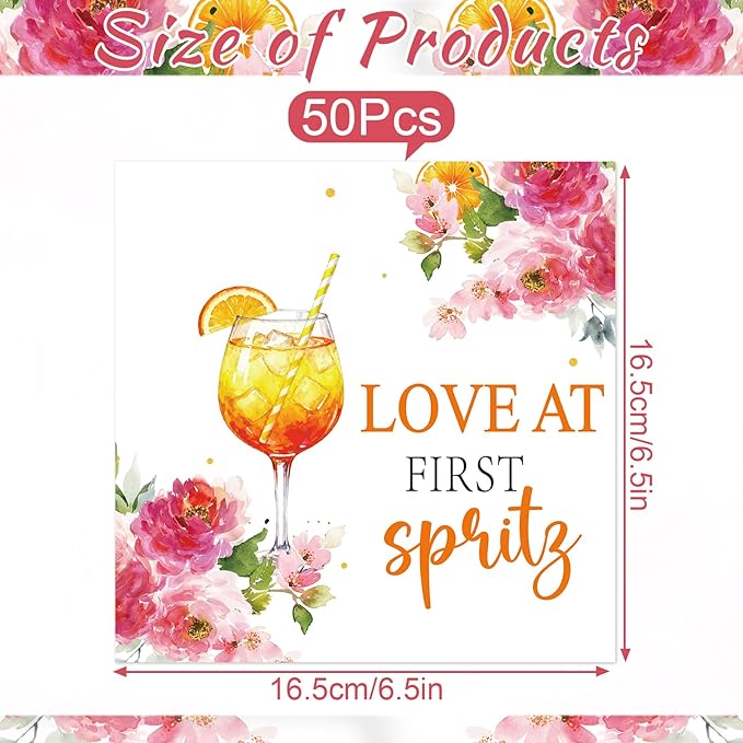 Spritz Bridal Shower Decorations - 50PCS Love at First Splitz Party Napkins Disposable Supplies, Cocktail Bachelorette Party Paper Napkins Supplies Decor (Size 6.5 Inch)